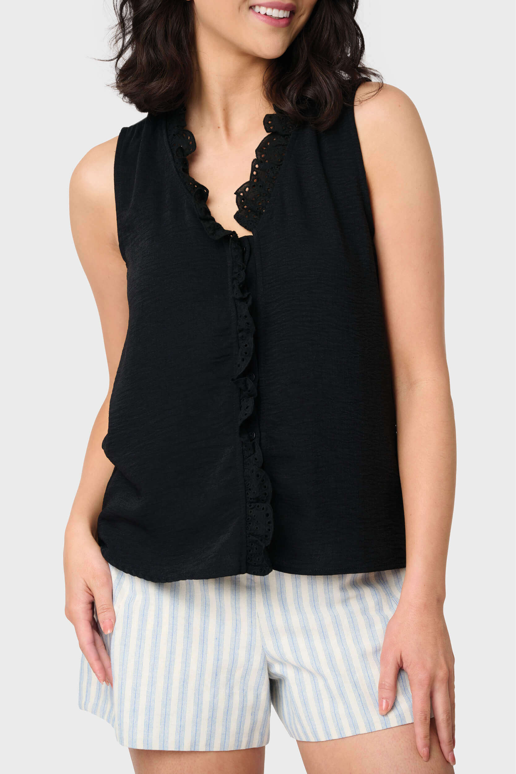 Crochet Ruffle Placket Button Front Blouse | Milk & Baby