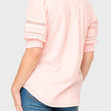 Dianthus Henley Puff Sleeve Pleated Blouse