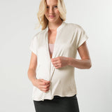 Short Sleeve Satin Maternity Shell Top with Concealed Nursing Zip | Milk & Baby