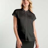 Short Sleeve Satin Maternity Shell Top with Concealed Nursing Zip | Milk & Baby