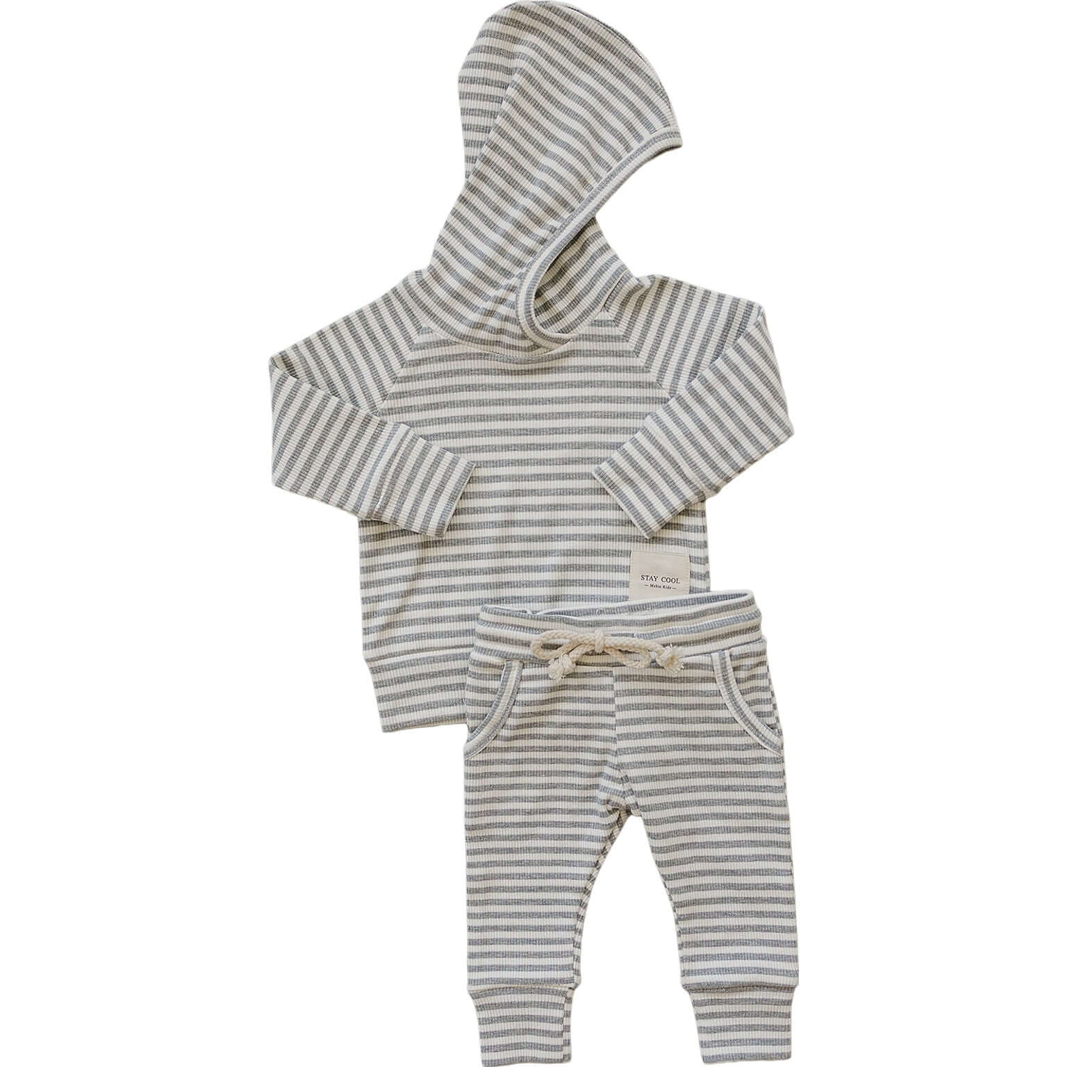 Grey Striped Hooded Set | Milk & Baby