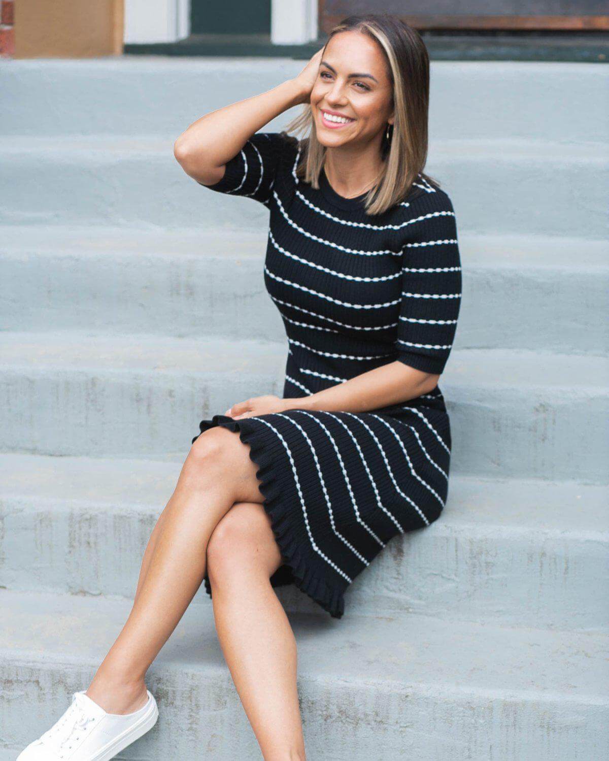 Louie Striped Knit Maternity & Nursing Dress | Milk & Baby