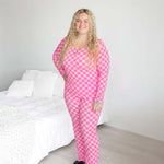 Pink Check Ribbed Womens Pajama Set | Milk & Baby