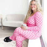 Pink Check Ribbed Womens Pajama Set | Milk & Baby