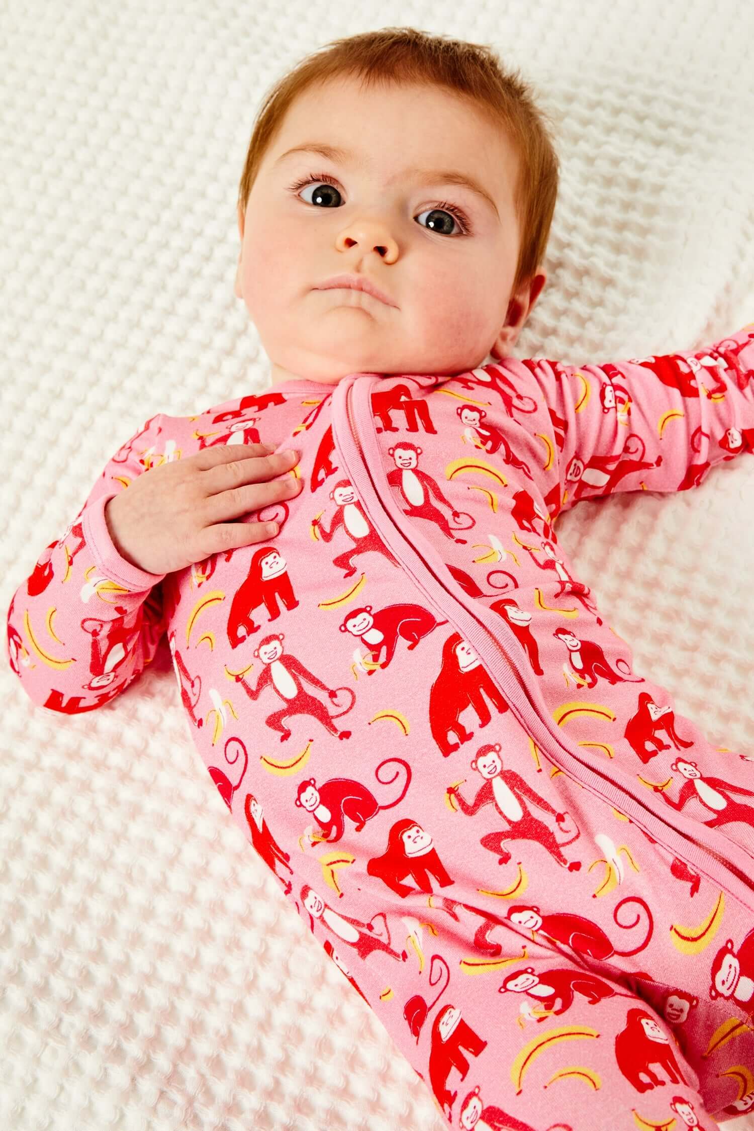 Soft & Stretchy Zipper Footie - Monkeying Around Pink | Milk & Baby