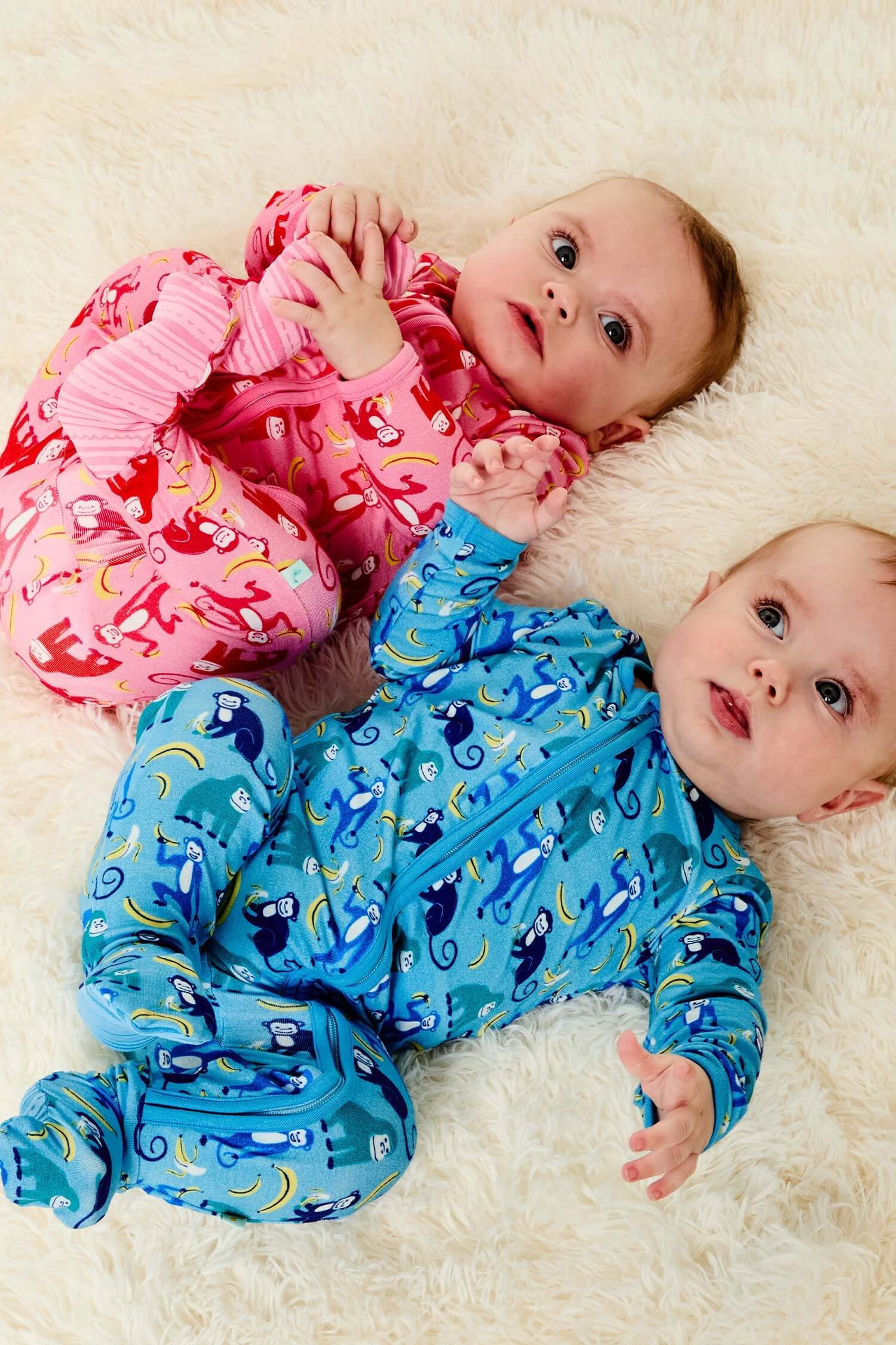 Soft & Stretchy Zipper Footie - Monkeying Around Pink | Milk & Baby