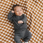 Charcoal Organic Snap Long Sleeve Ribbed Bodysuit | Milk & Baby