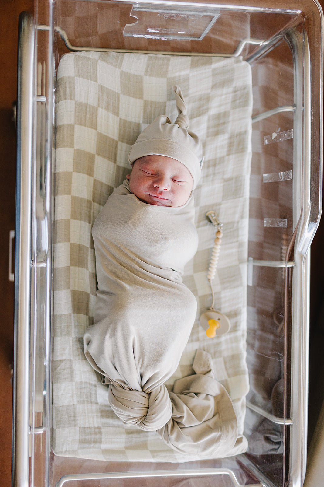 Taupe Checkered Muslin Swaddle Blanket | Milk & Baby