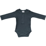 Charcoal Organic Snap Long Sleeve Ribbed Bodysuit | Milk & Baby