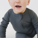 Charcoal Organic Cotton Ribbed Zipper | Milk & Baby