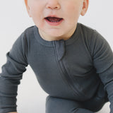 Charcoal Organic Cotton Ribbed Zipper | Milk & Baby