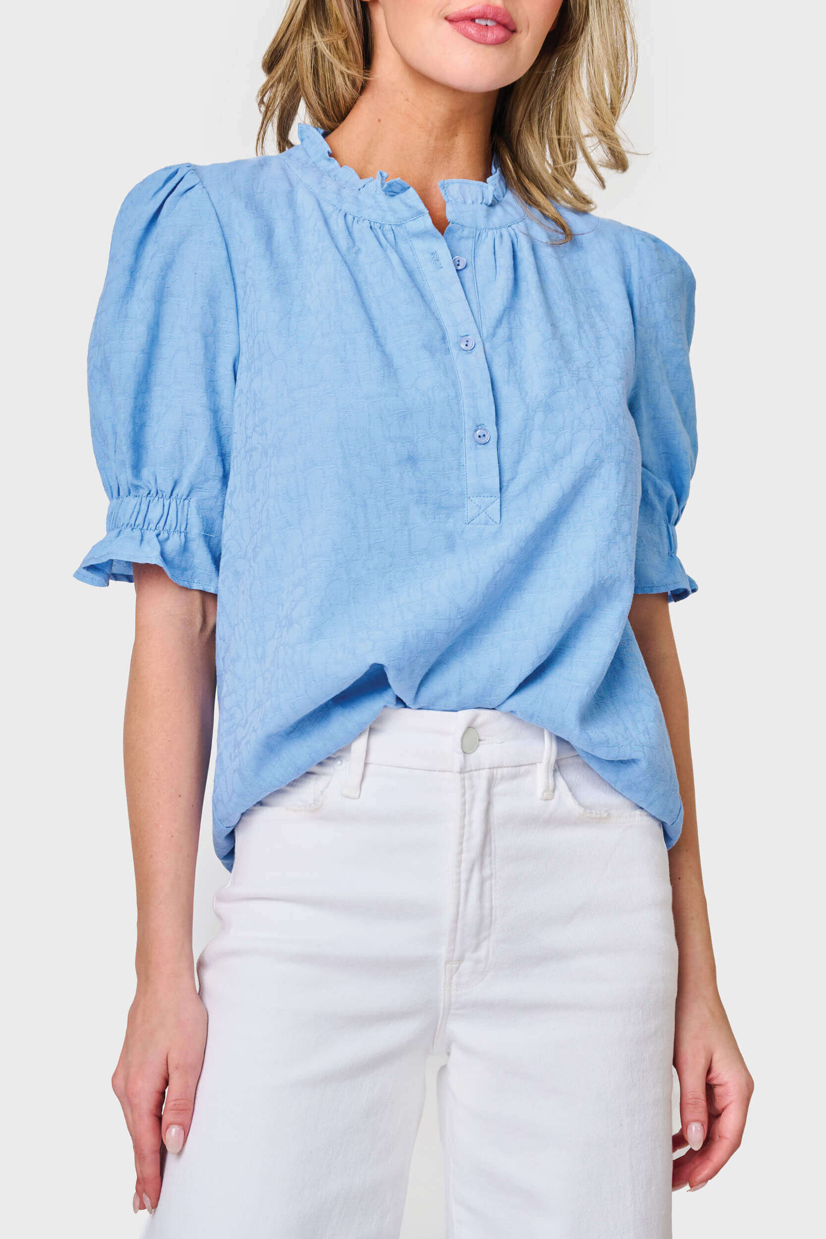Dianthus Henley Puff Sleeve Blouse | Milk & Baby