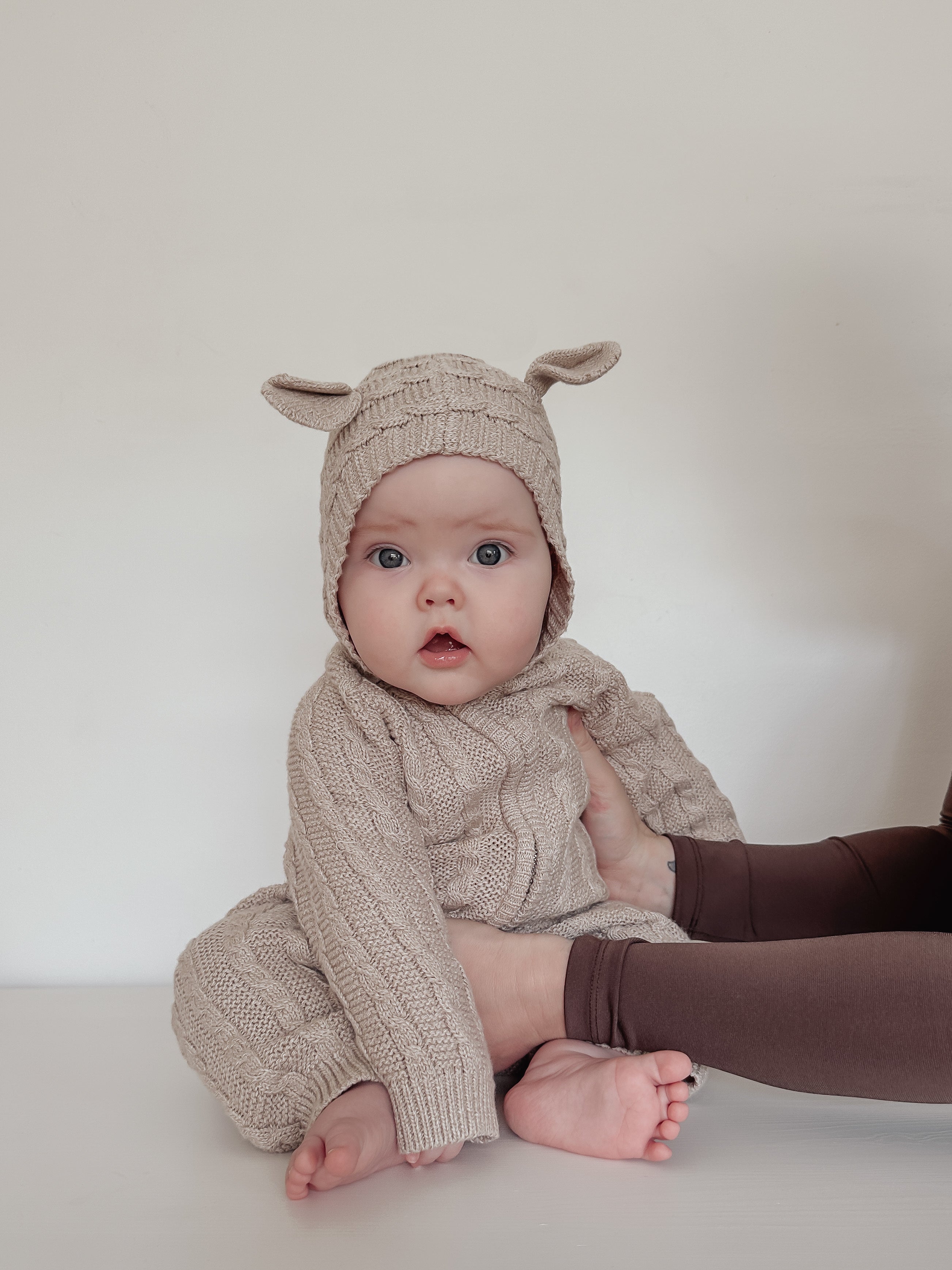 Luna + Luca Baby Bear Jumpsuit | Heather Beige | Milk & Baby