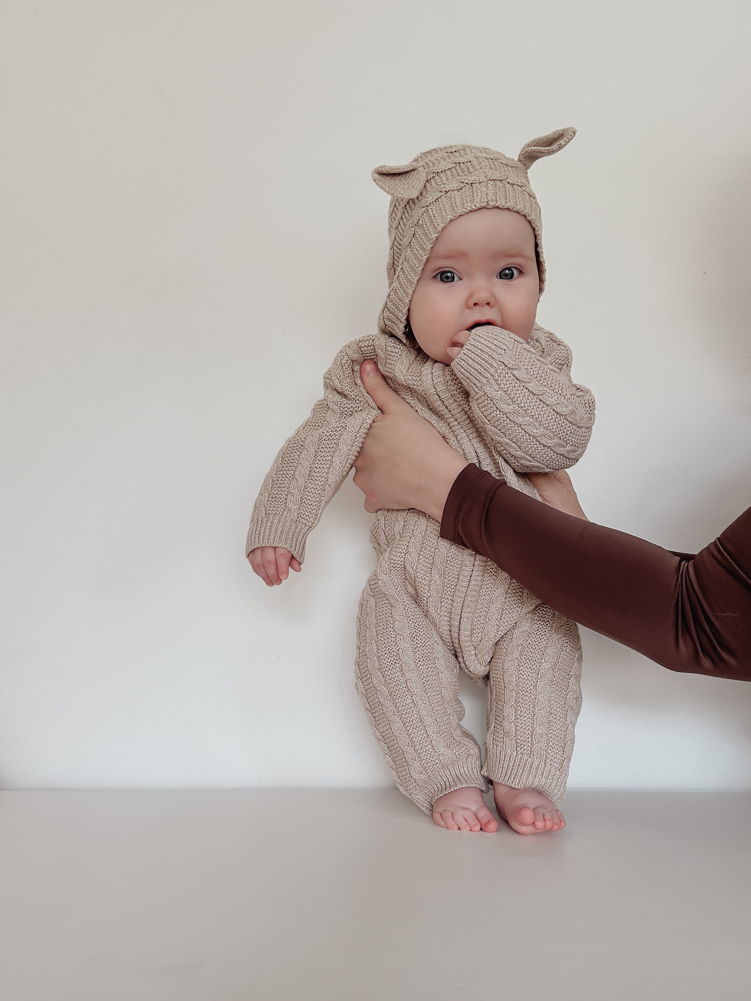 Luna + Luca Baby Bear Jumpsuit | Heather Beige | Milk & Baby