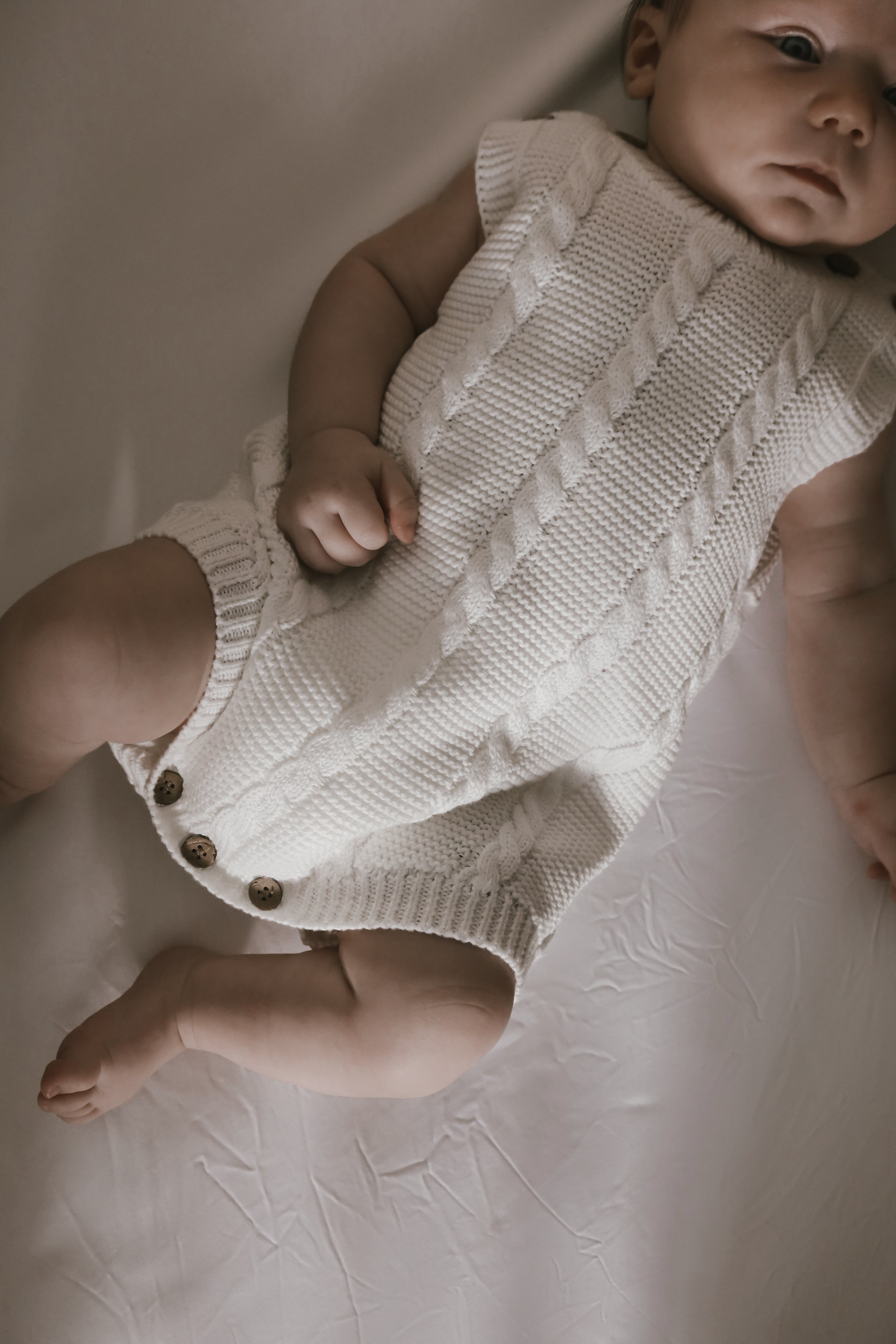 Luna + Luca Cable Knit Summer Romper - White | Milk & Baby