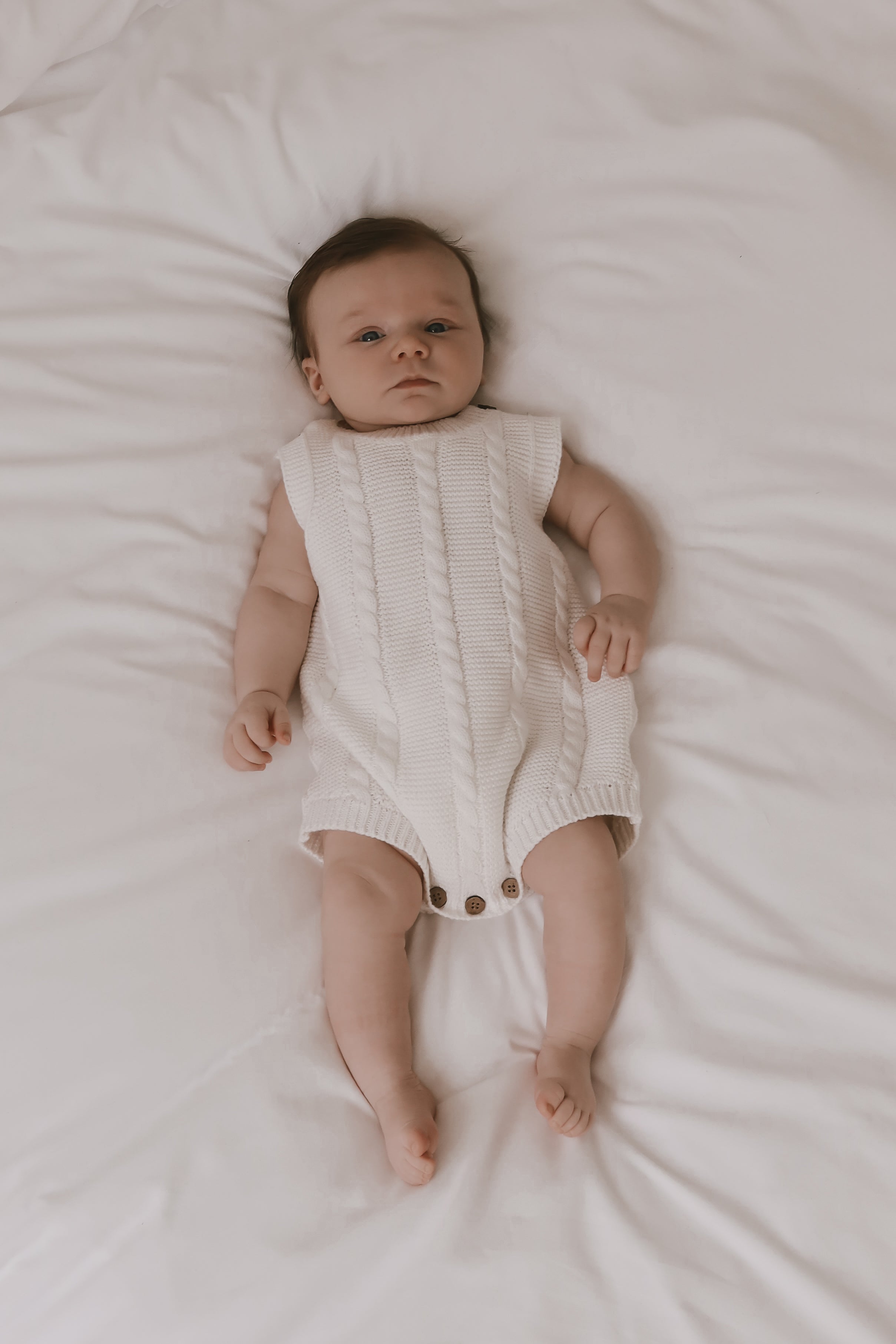 Luna + Luca Cable Knit Summer Romper - White | Milk & Baby