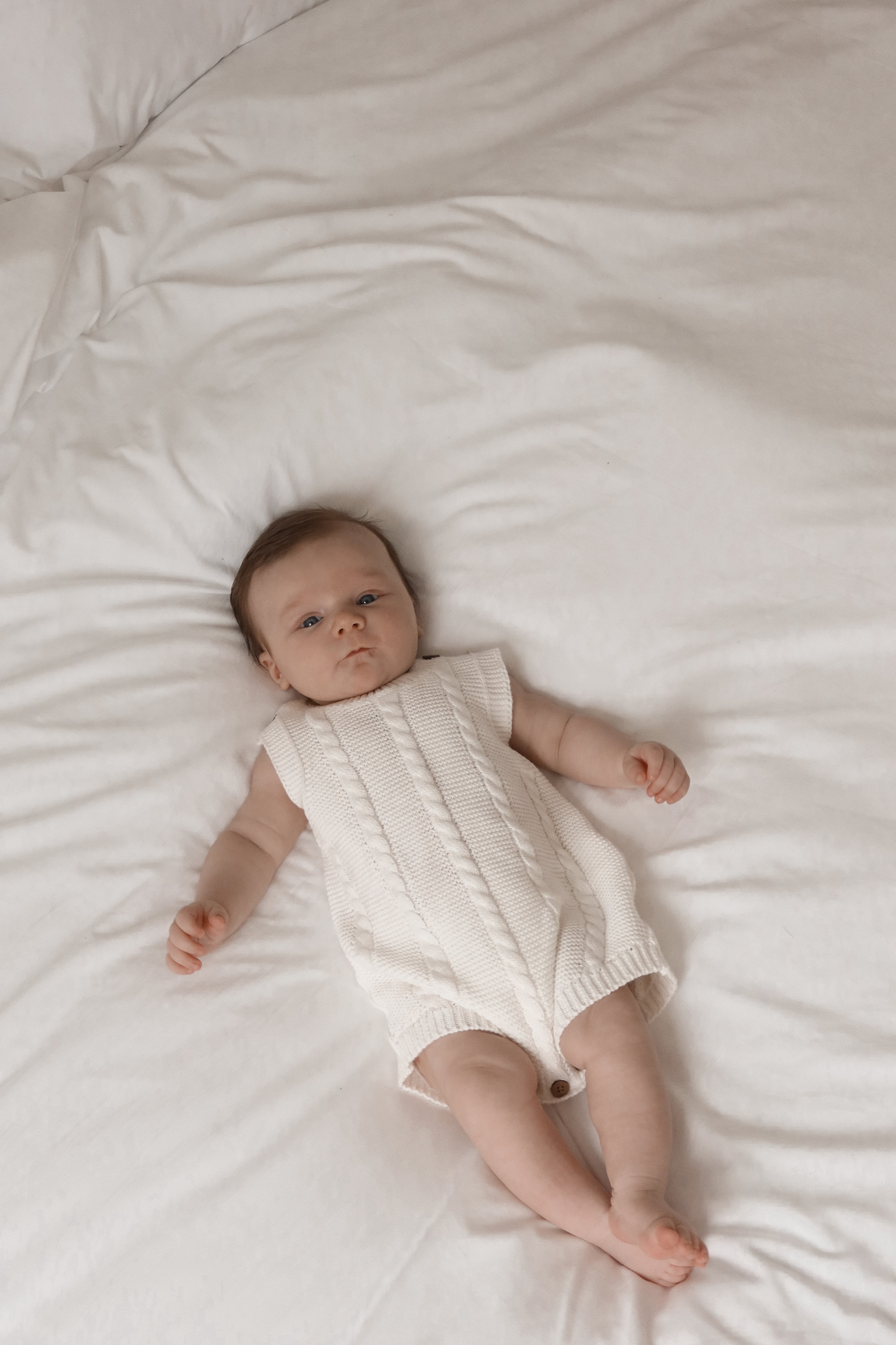 Luna + Luca Cable Knit Summer Romper - White | Milk & Baby