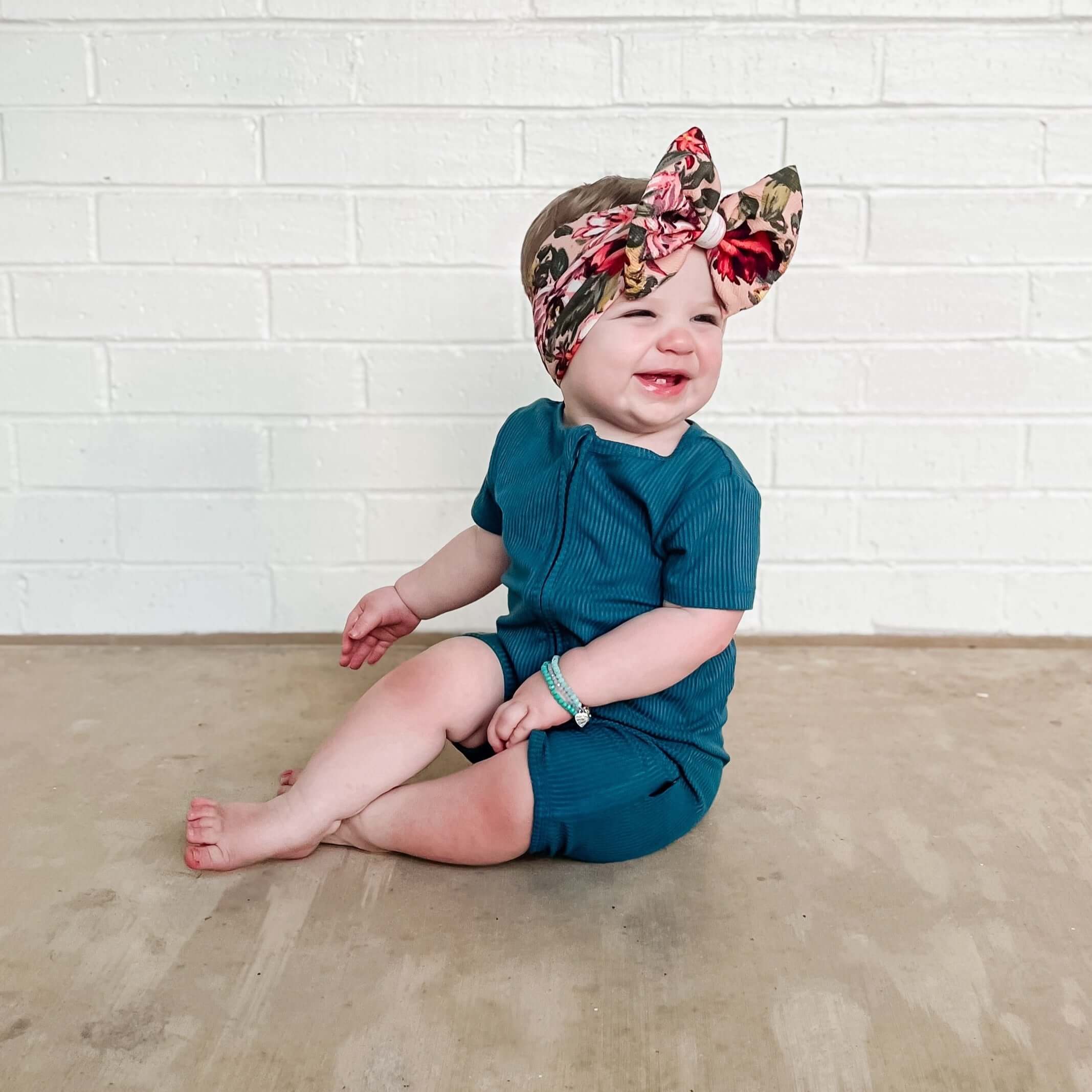 Peacock Ribbed | Shortie Romper | Milk & Baby