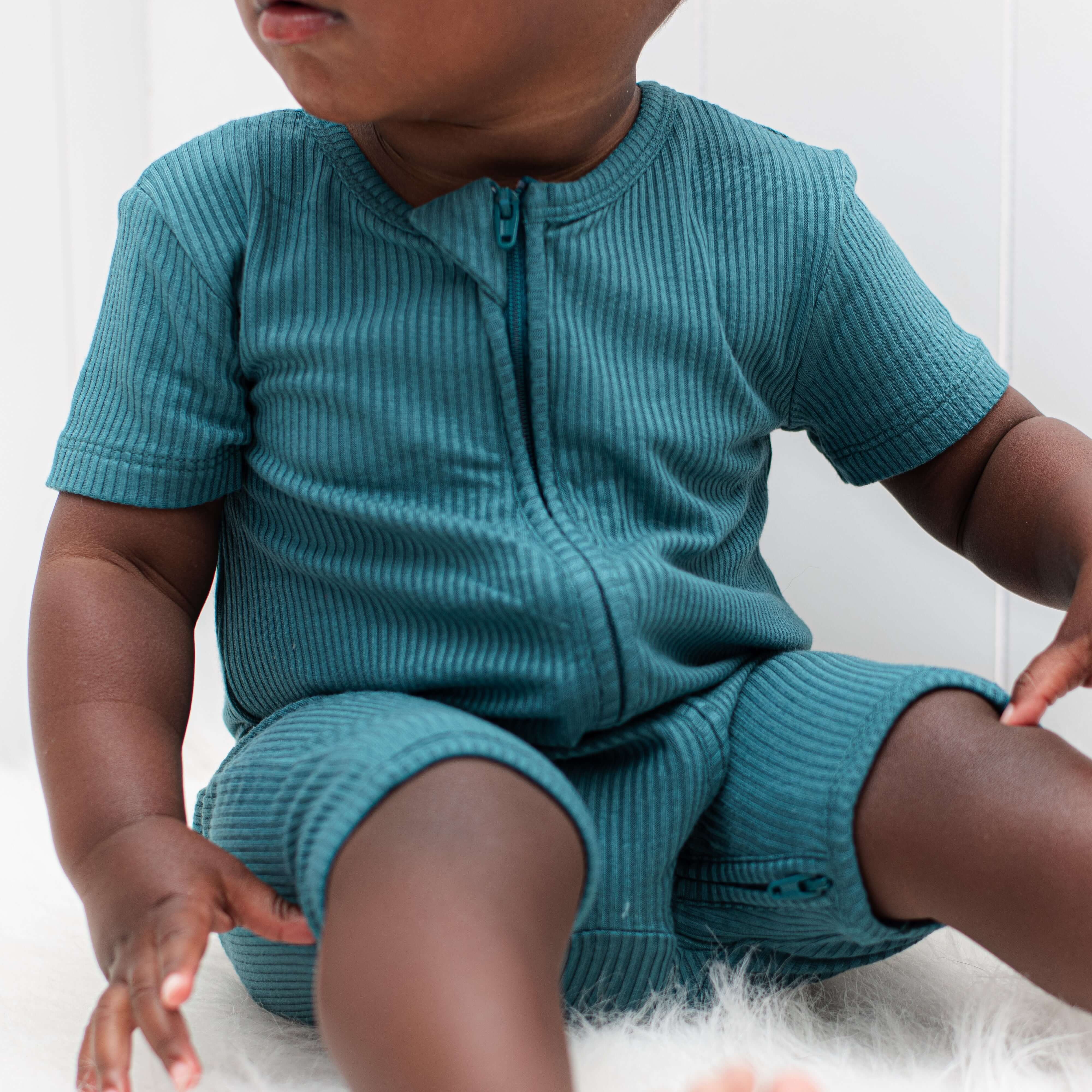 Peacock Ribbed | Shortie Romper | Milk & Baby