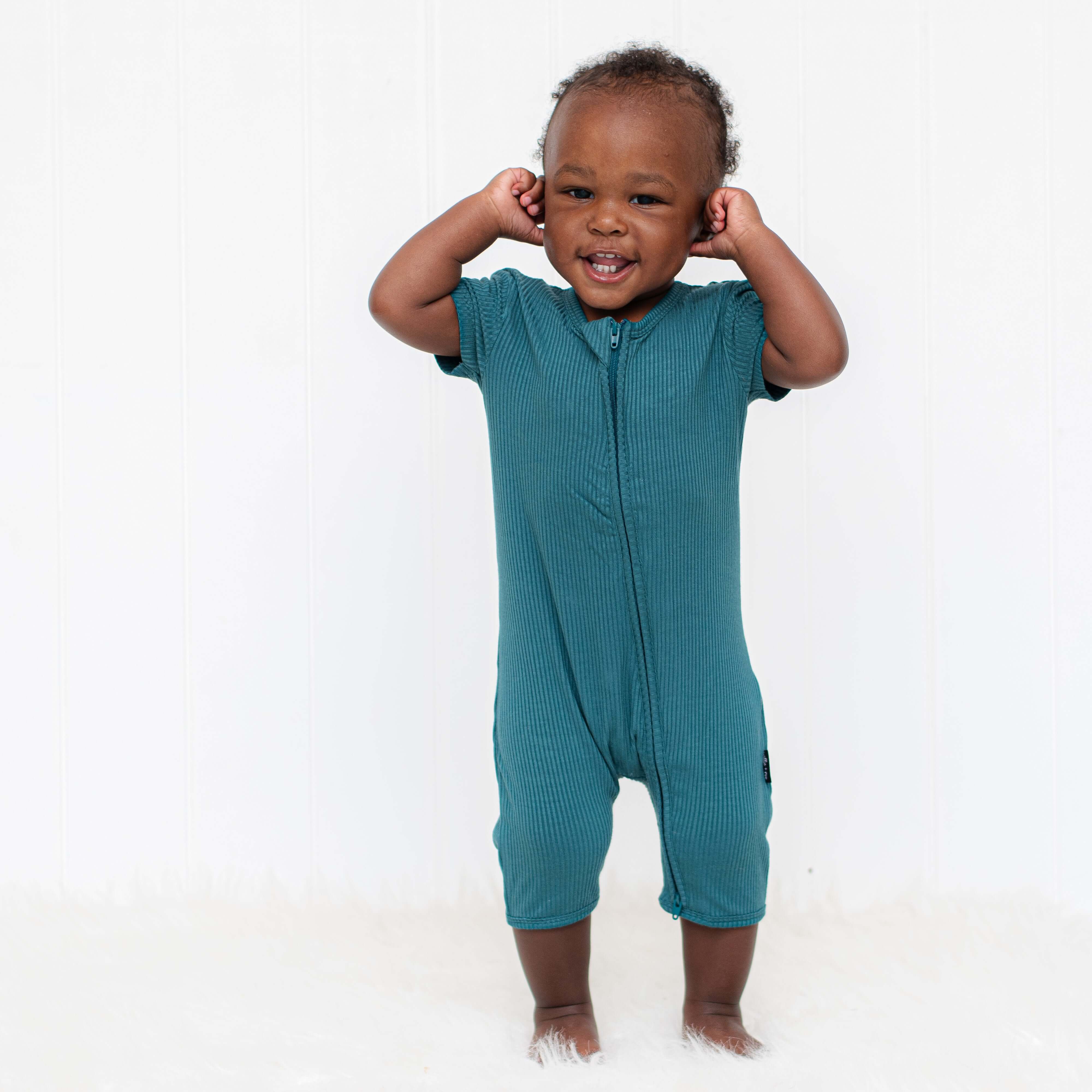 Peacock Ribbed | Shortie Romper | Milk & Baby