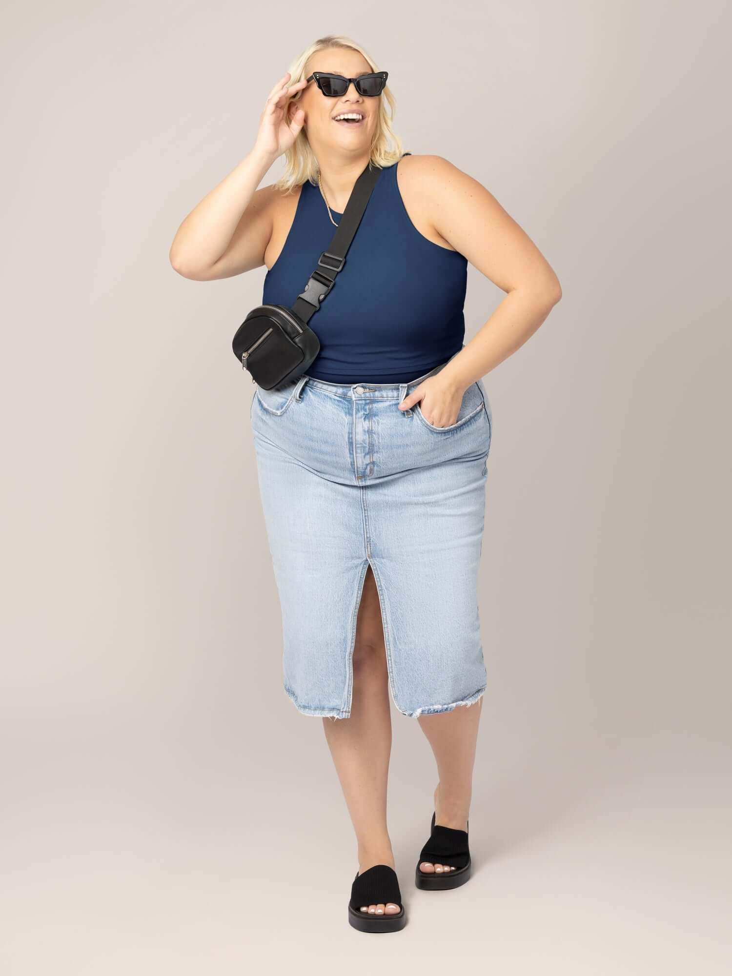 Ribbed Bamboo Racerback Nursing Tank | Navy | Milk & Baby