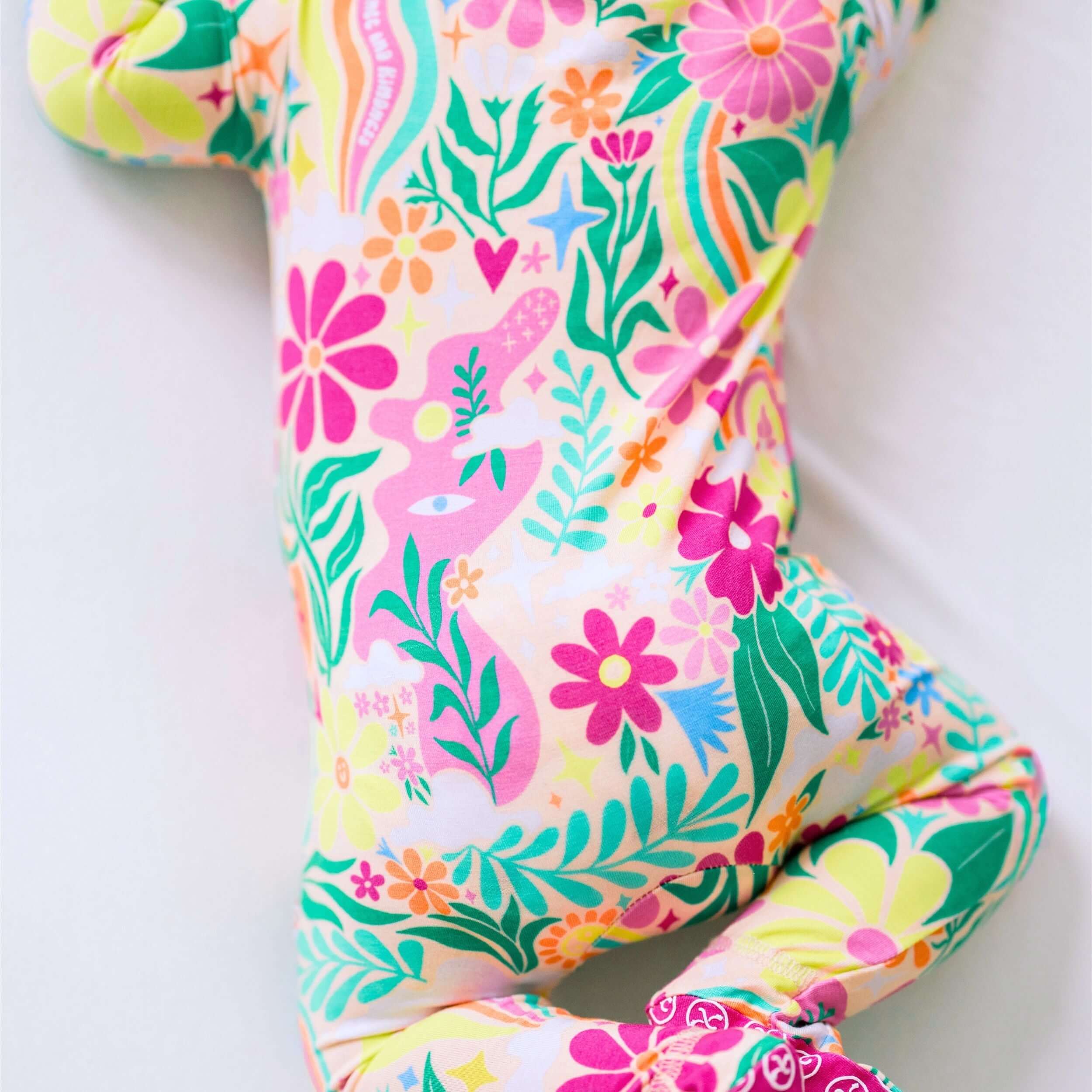 Rainbow Daisy Babe | Bamboo Footie Onesie Sleeper | "Patience & Kindness" | Milk & Baby