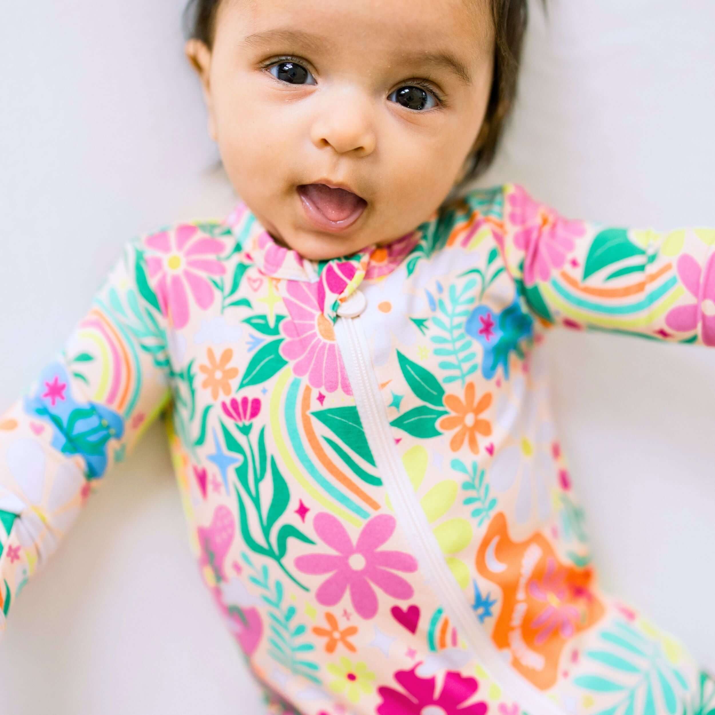 Rainbow Daisy Babe | Bamboo Footie Onesie Sleeper | "Patience & Kindness" | Milk & Baby