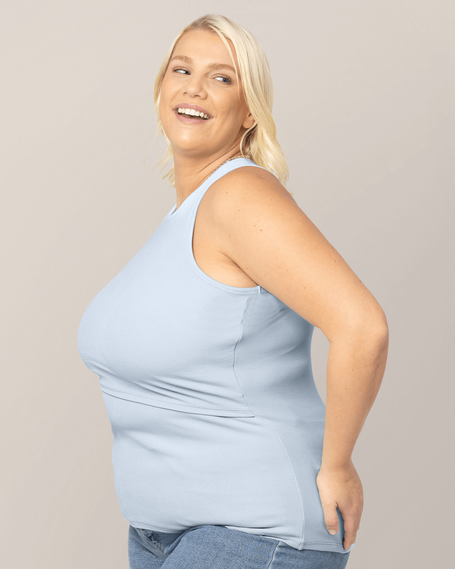 Ribbed Bamboo Racerback Nursing Tank | French Blue | Milk & Baby