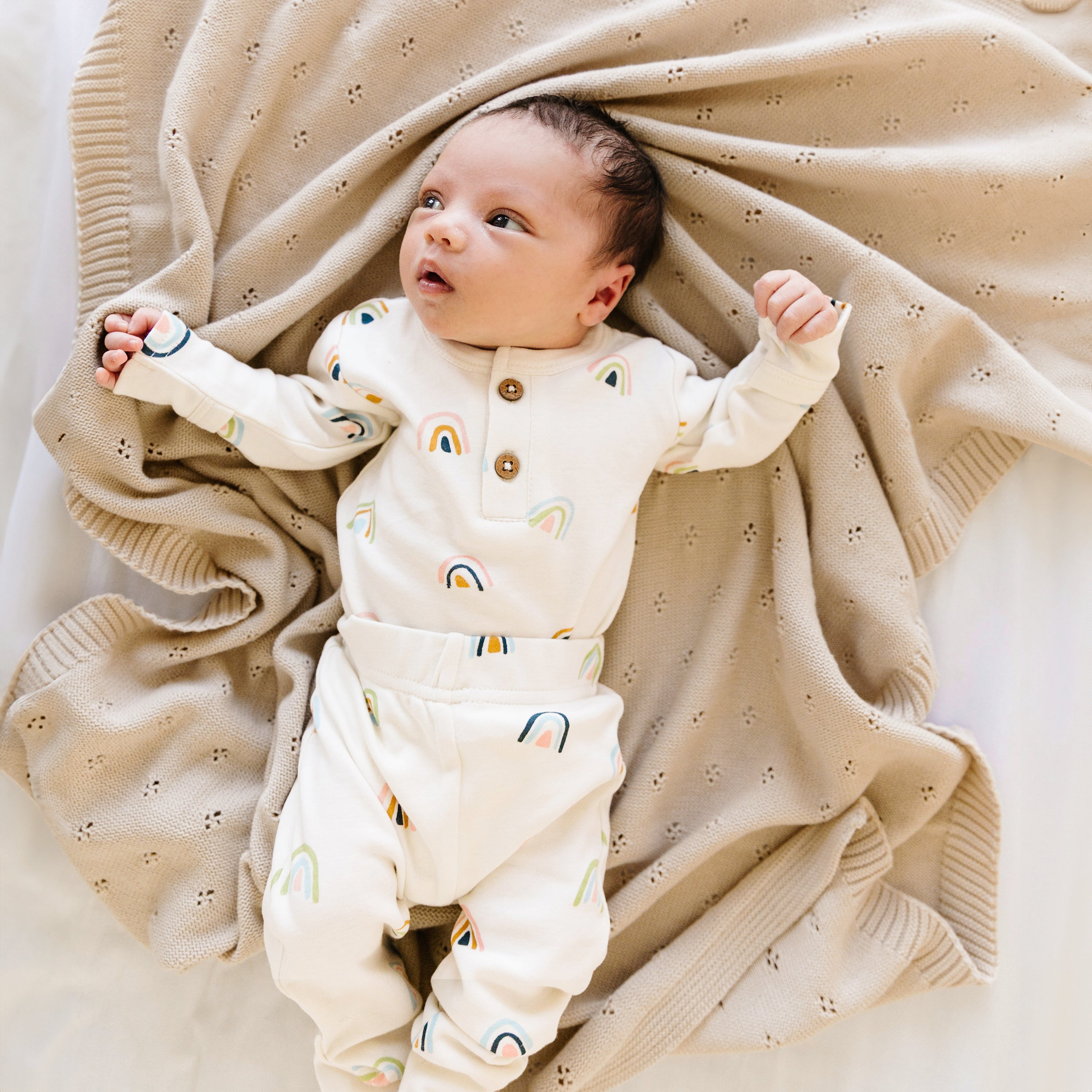 Sand | Organic Cotton Pointelle Baby Blanket | Milk & Baby