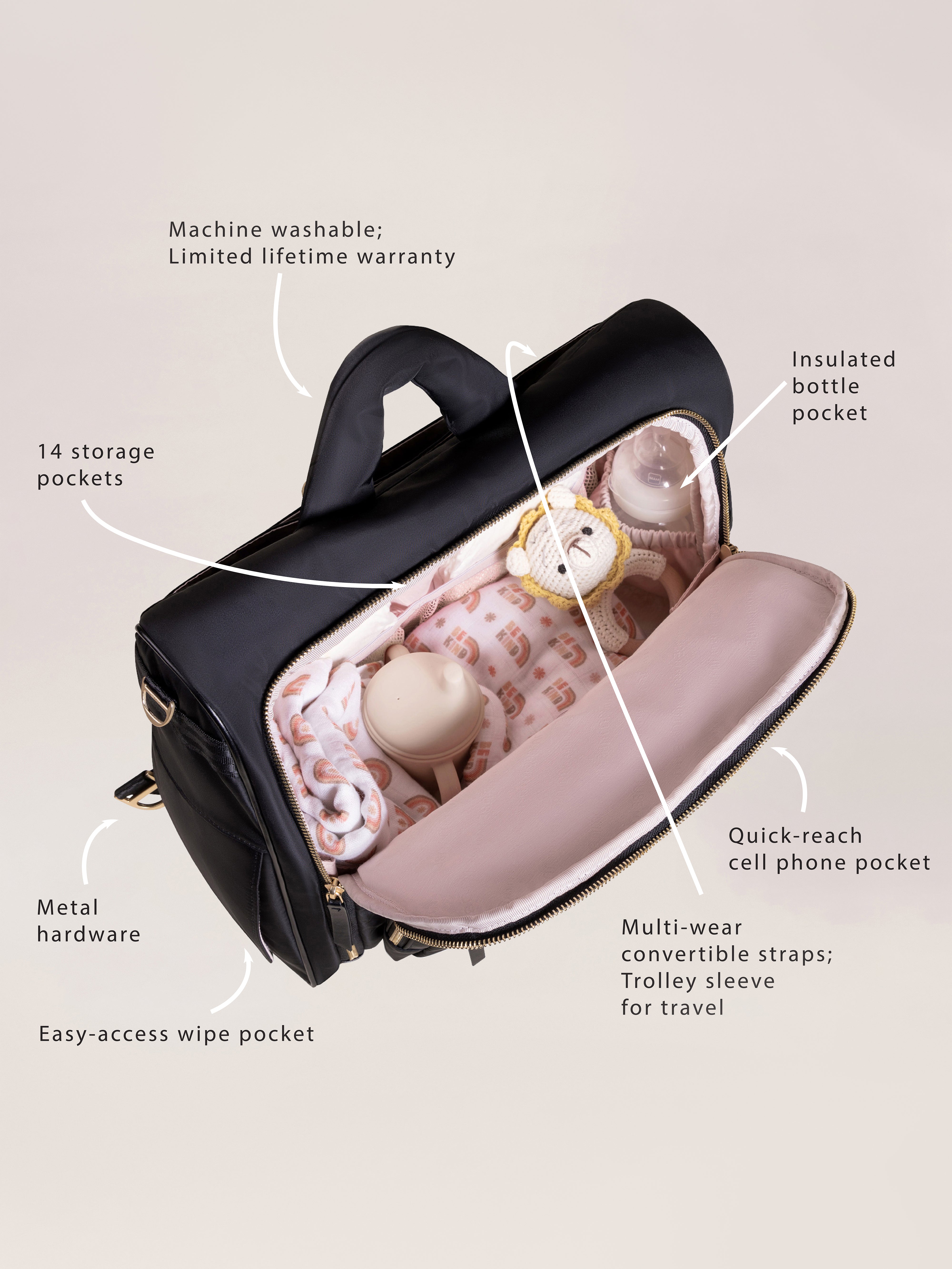 Satchel Diaper Bag - Black | Milk & Baby