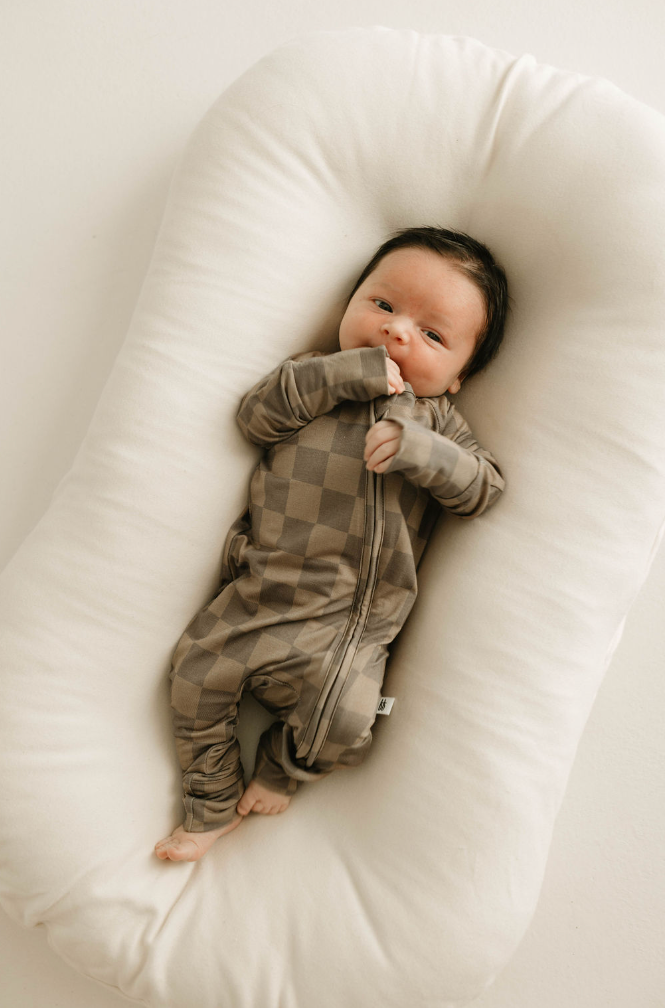Faded Brown Checkerboard | Bamboo Zip Pajamas | Milk & Baby