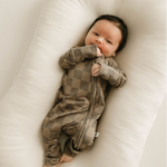 Faded Brown Checkerboard | Bamboo Zip Pajamas | Milk & Baby