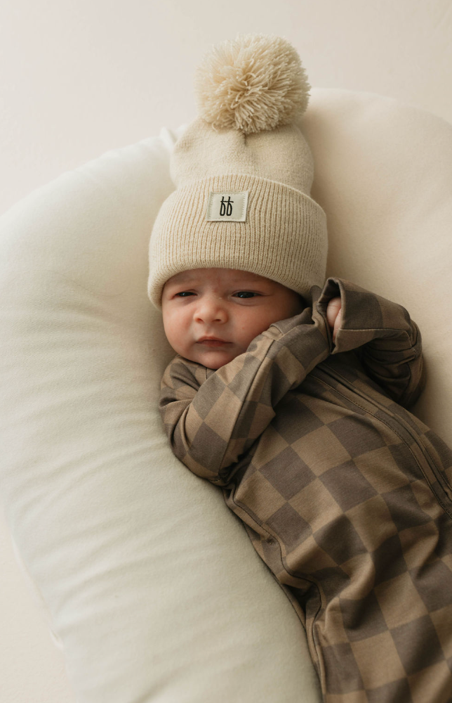 Faded Brown Checkerboard | Bamboo Zip Pajamas | Milk & Baby