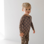 Faded Brown Checkerboard | Bamboo Zip Pajamas | Milk & Baby
