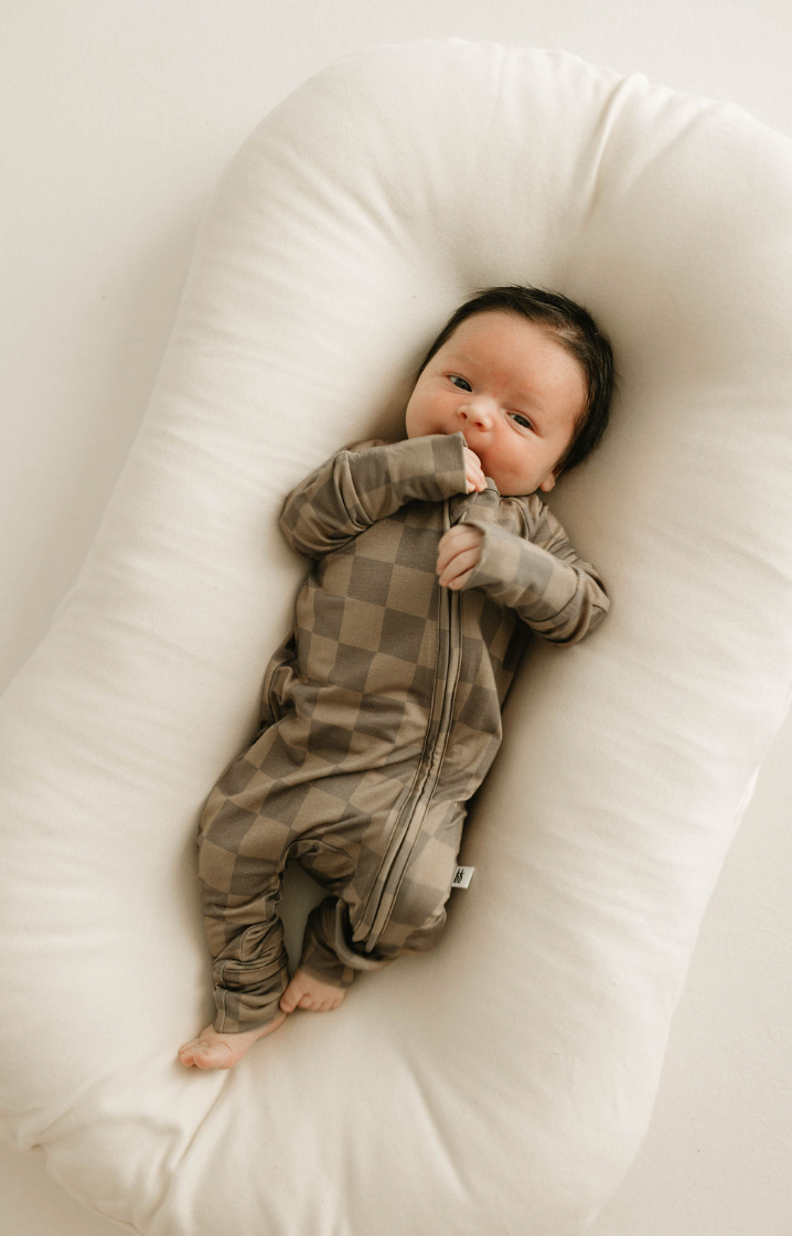 Faded Brown Checkerboard | Bamboo Zip Pajamas | Milk & Baby