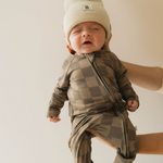 Faded Brown Checkerboard | Bamboo Zip Pajamas | Milk & Baby