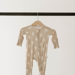 Tan & Cream Lightning Bolt | Bamboo Zip Pajamas Milk & Baby