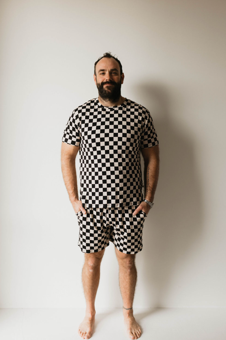 Black Checkerboard | Men's Bamboo Short Pajamas | Milk & Baby
