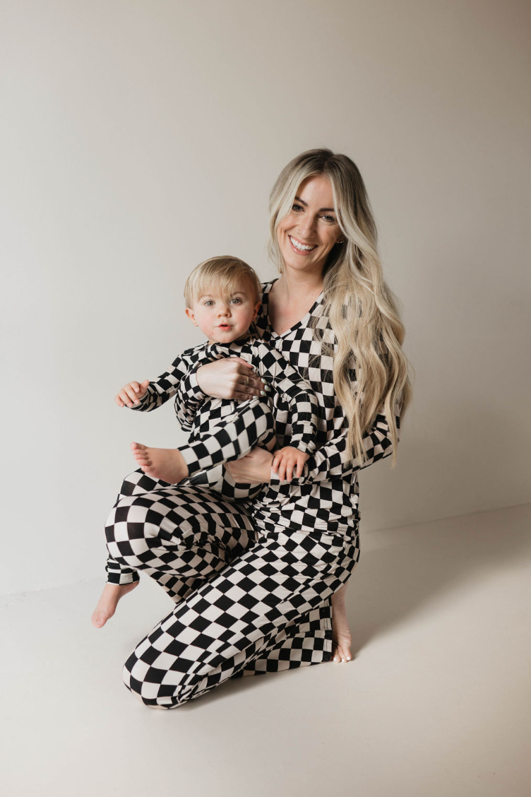 Black Checkerboard | Women's Bamboo Pajamas | Milk & Baby
