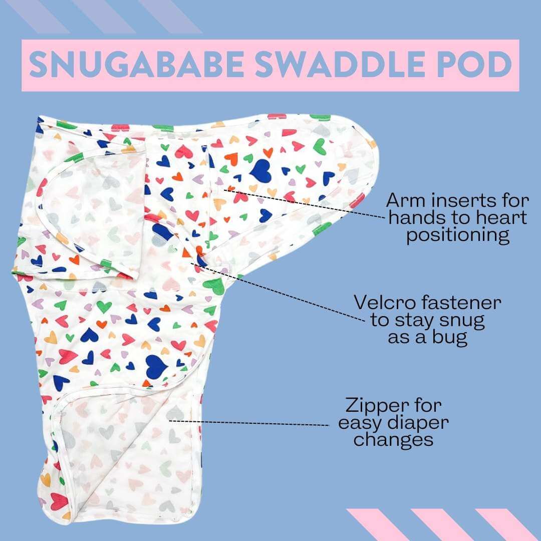 Snugababe Swaddle™ Sleep Pod | Colorful Hearts | Milk & Baby