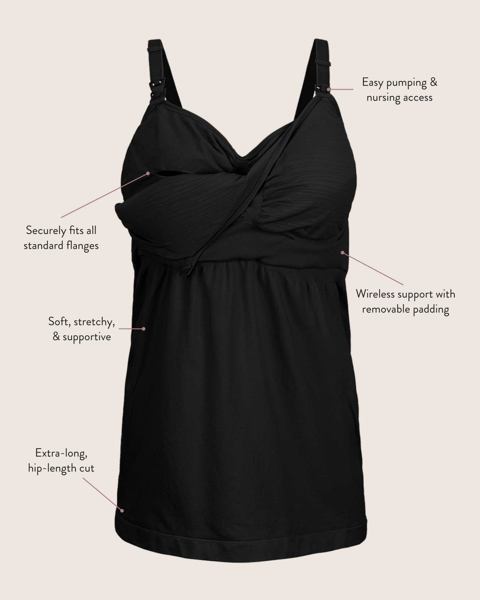 Sublime® Hands-Free Pumping & Nursing Tank | Black | Milk & Baby