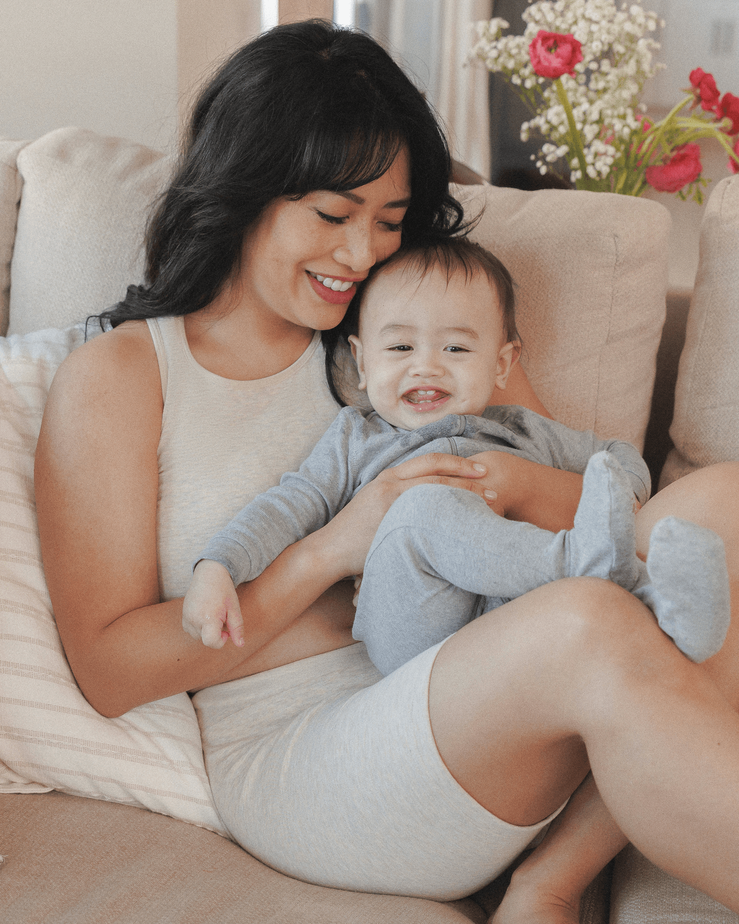 Sublime® Bamboo Maternity & Postpartum Bike Short | Oatmeal Heather | Milk & Baby
