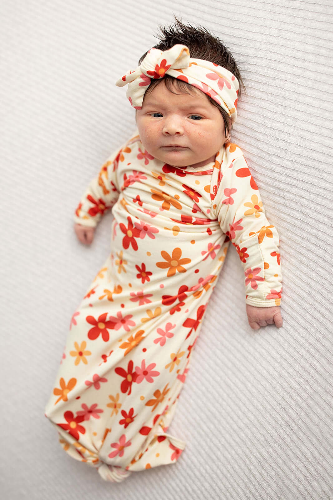 Groovy Flower Knotted Newborn Gown | Milk & Baby