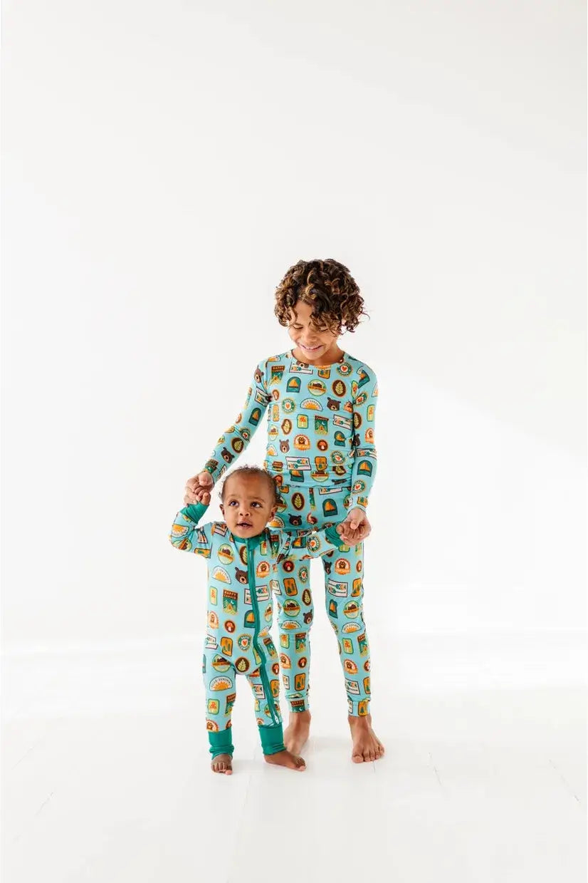Let's Explore Nature Badges | Bamboo One Piece Zip Pajama | Milk & Baby