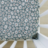 Dark Green Daisy Bamboo Stretch Crib Sheet | Milk & Baby