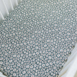 Dark Green Daisy Bamboo Stretch Crib Sheet | Milk & Baby