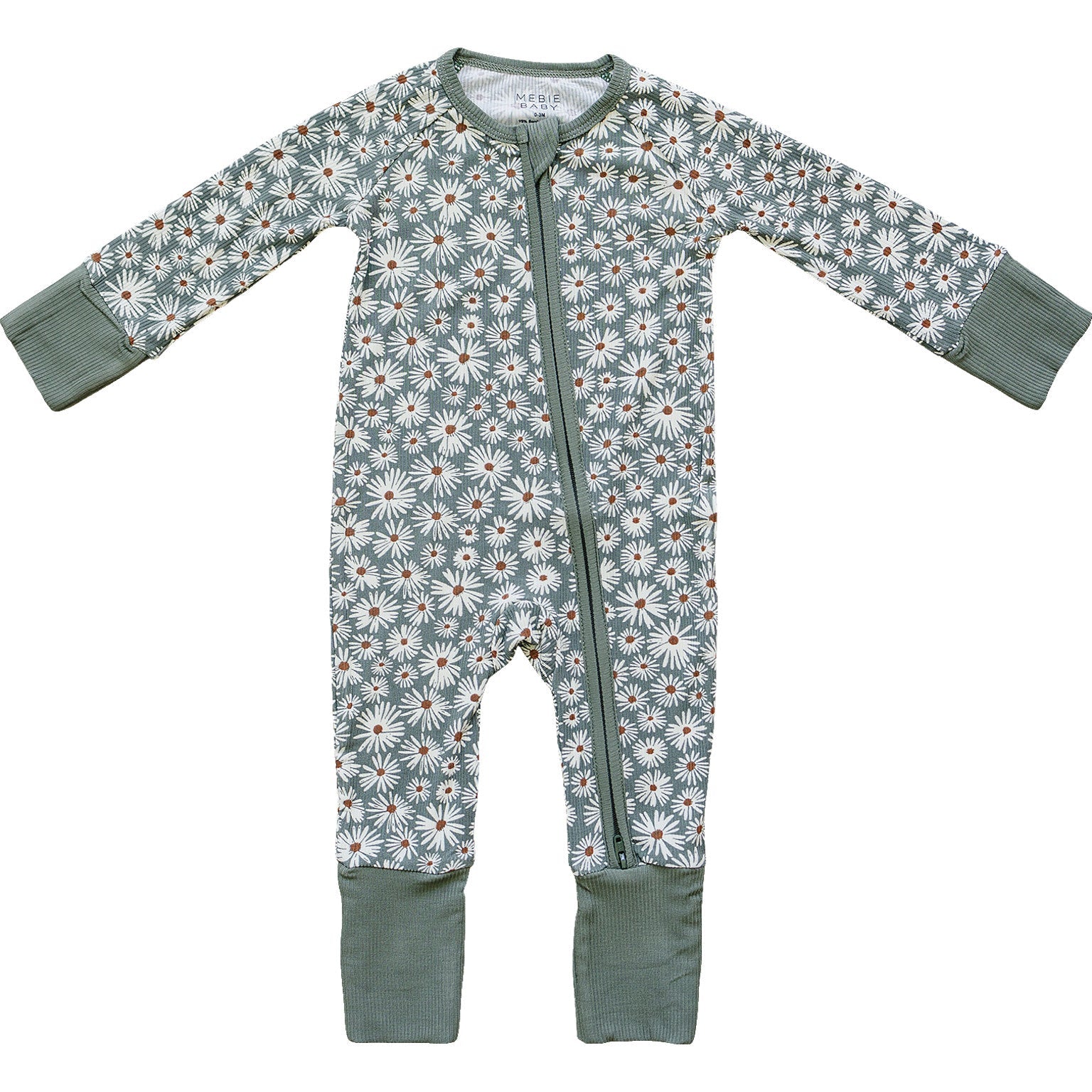 Dark Green Daisy Ribbed Bamboo Zipper | Milk & Baby