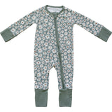 Dark Green Daisy Ribbed Bamboo Zipper | Milk & Baby