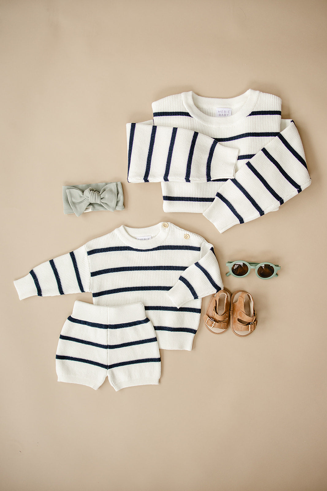 Navy Stripe Knit Shorts | Milk & Baby