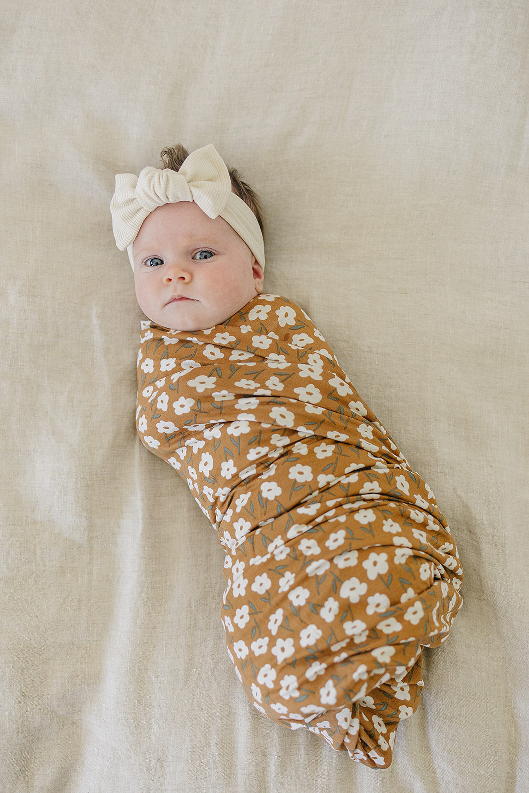 Mustard Floral Bamboo Stretch Swaddle | Milk & Baby